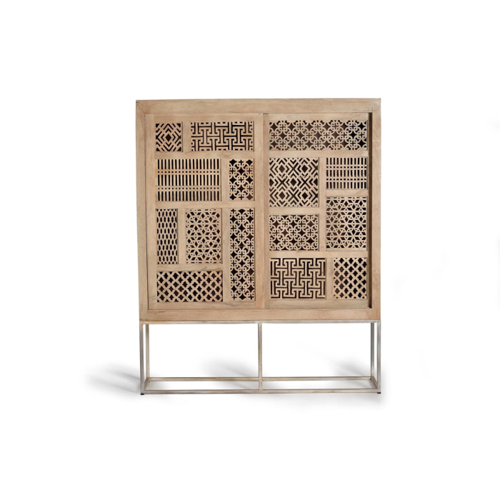 Alacena de Madera de Mango 140 Cm Estilo Boho Tallado