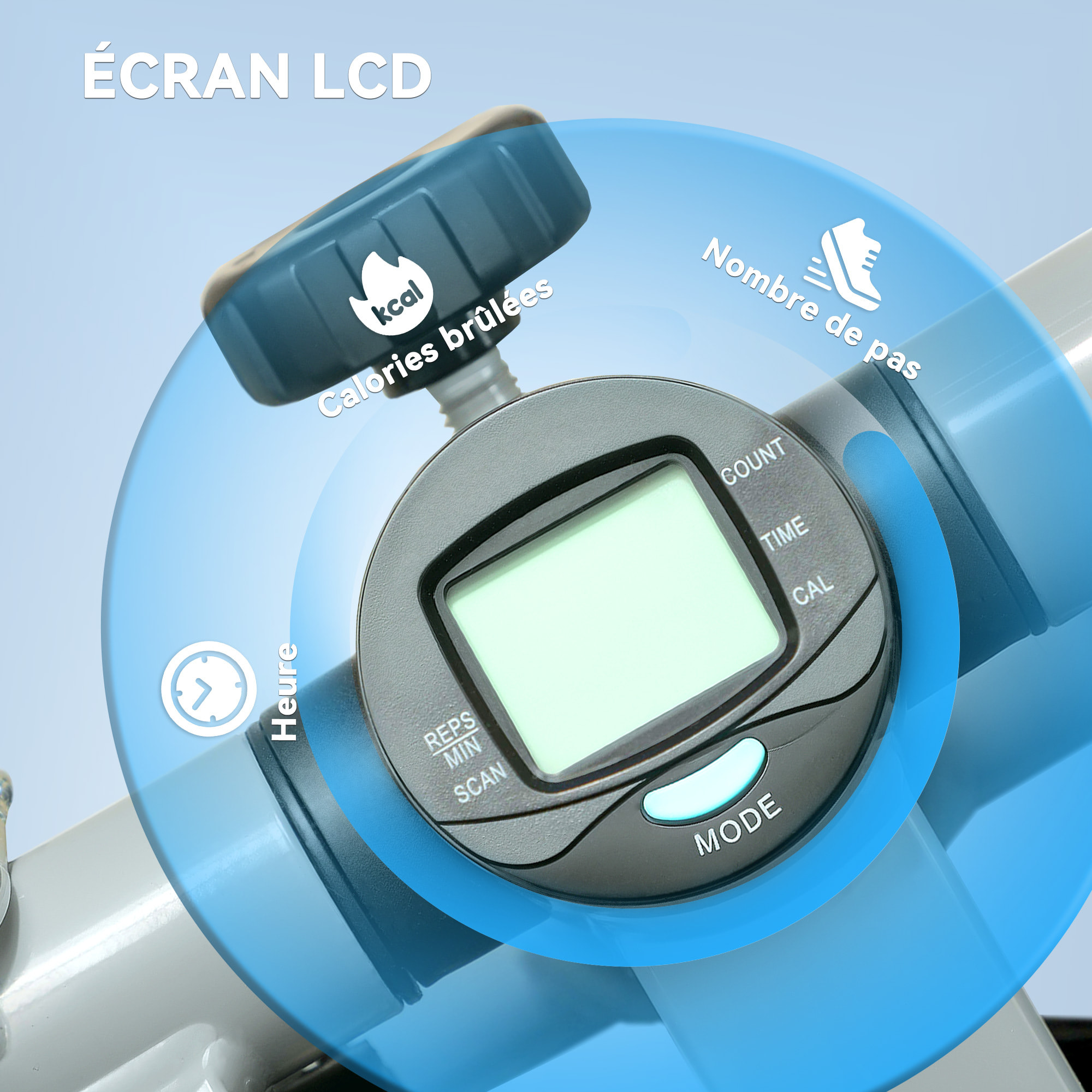 Mini stepper Fitness réglable 2 bandes de résistance incluses écran LCD multifonction gris