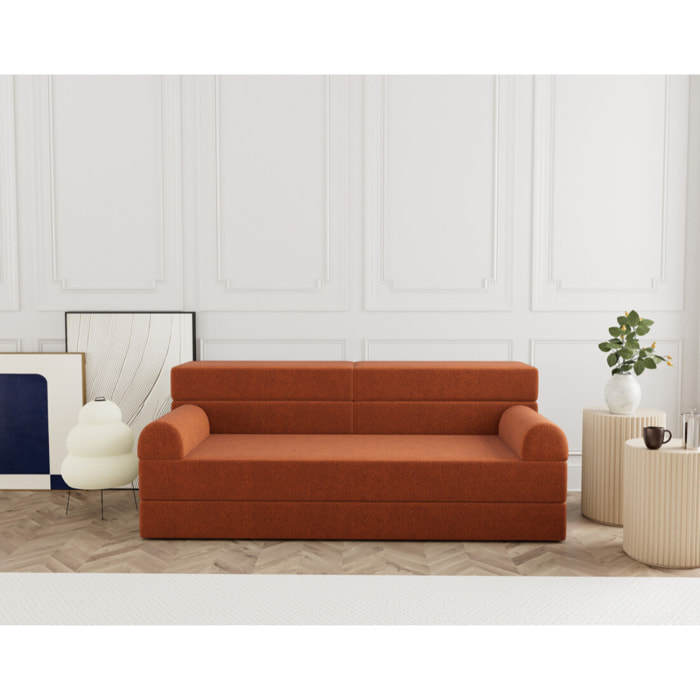 Astral - Canapé 3 places convertible en velours texturé - Terracotta