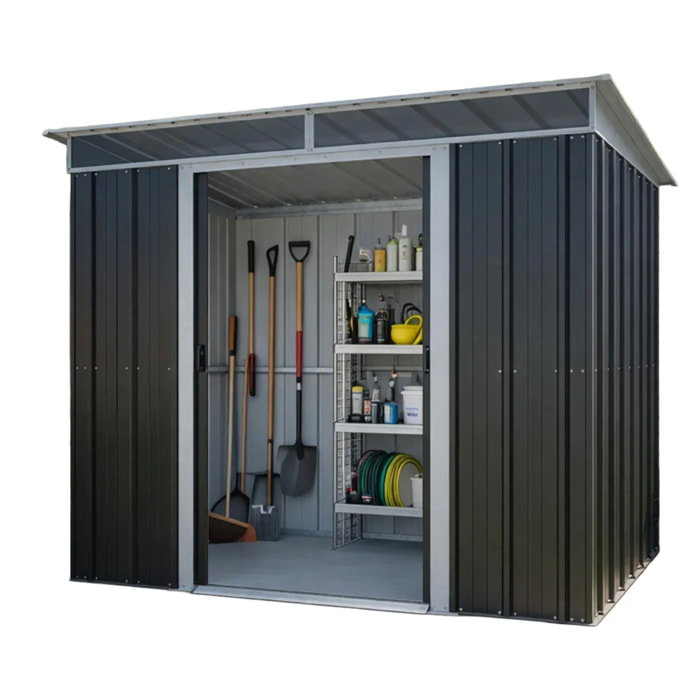 Abri de jardin métal gris Yardmaster 3,30 m² + kit d'ancrage