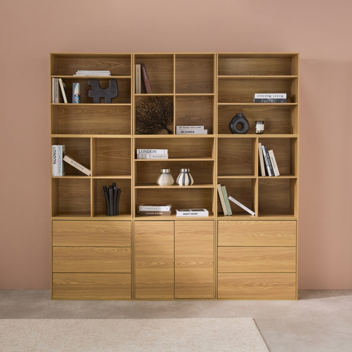 Kit étagère, bibliothèque modulable décor bois 9 éléments KOMPO