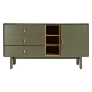 ETHAN - Buffet 1 porte 3 tiroirs 3 niches bois naturel vert