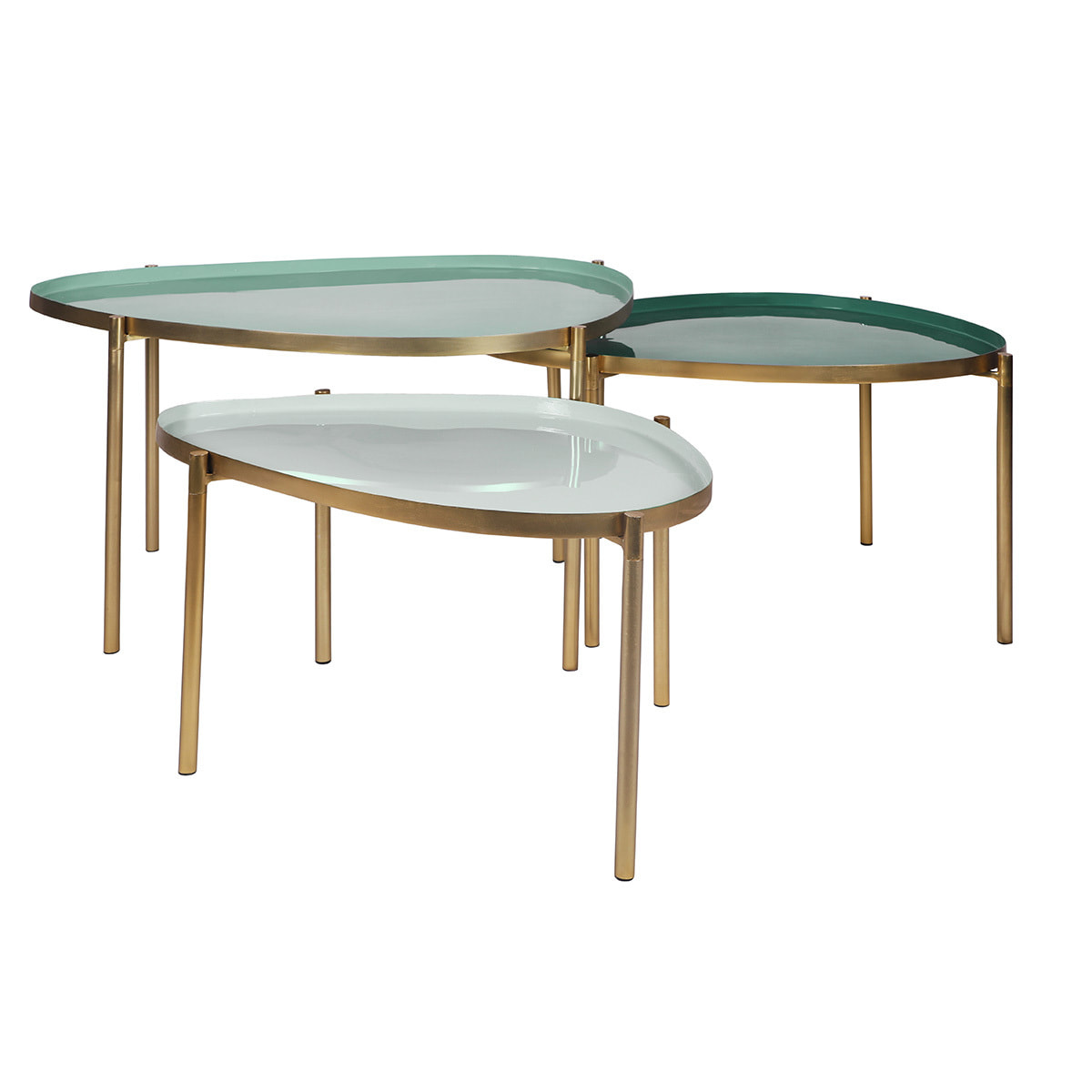 Tables basses gigognes laquées vert-cyan et vert (lot de 3) ZURIA