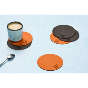 Sous-verre rond réversible - 6 pièces - Cuir recyclé orange et chocolat