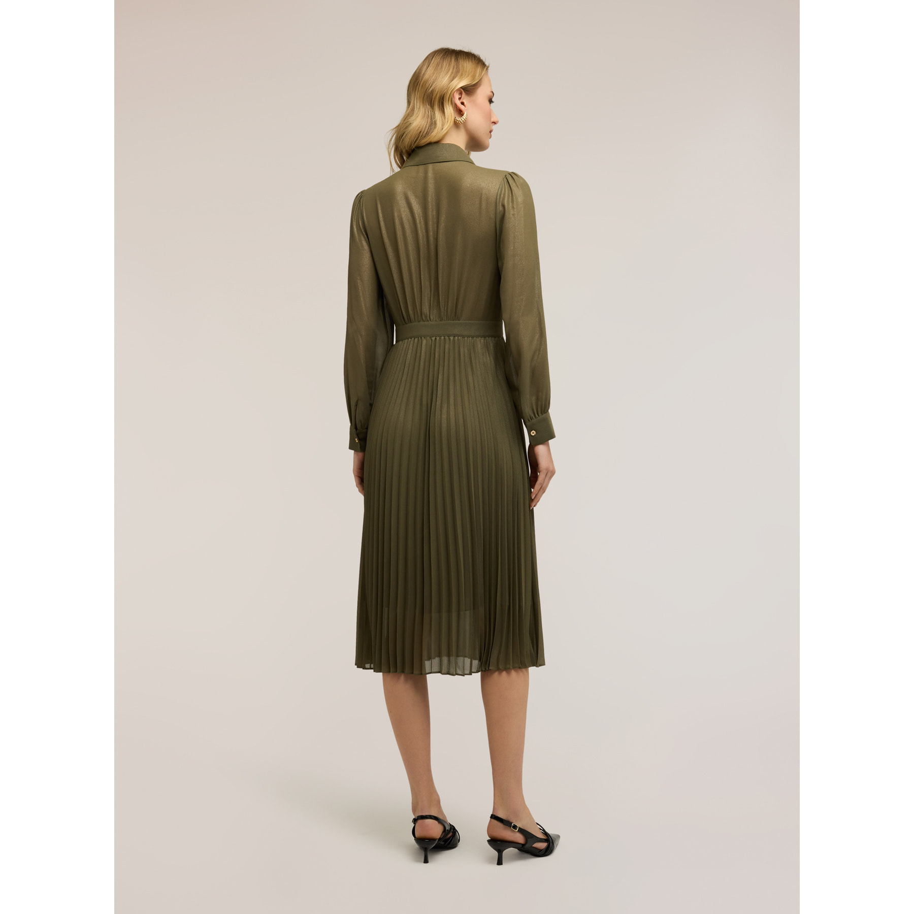 Motivi - Vestito chemisier in georgette plissé - Verde militare