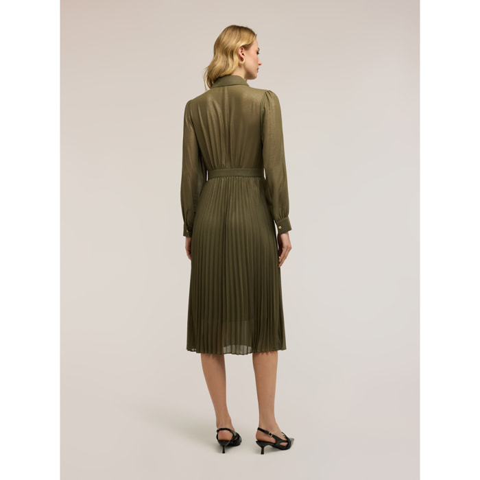 Motivi - Vestito chemisier in georgette plissé - Verde militare