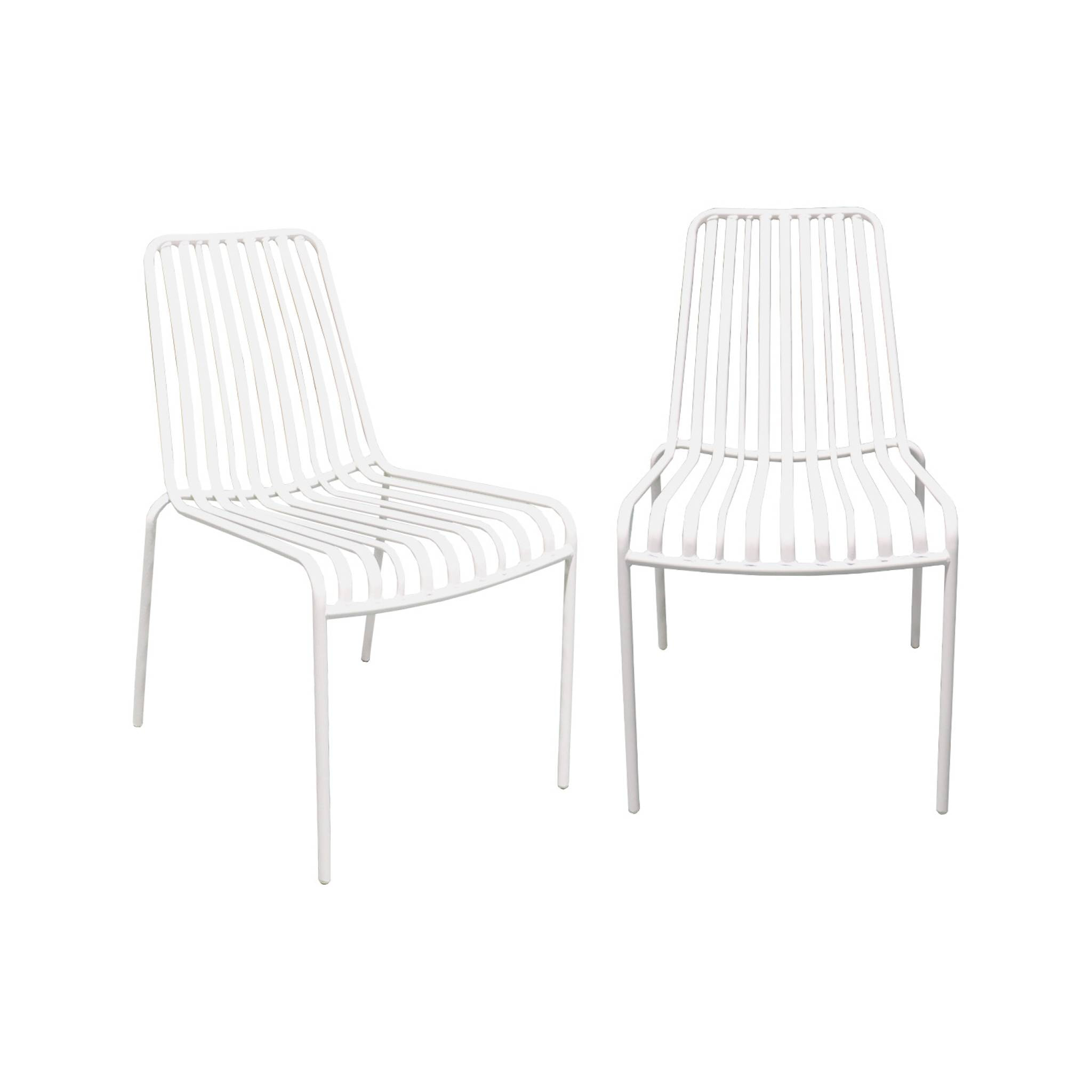 Lot de 2 chaises de jardin FLORIDA blanc empilable en acier. L 59 x P 47.5 x H 78 cm