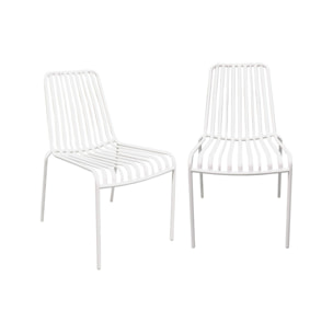 Lot de 2 chaises de jardin FLORIDA blanc empilable en acier. L 59 x P 47.5 x H 78 cm