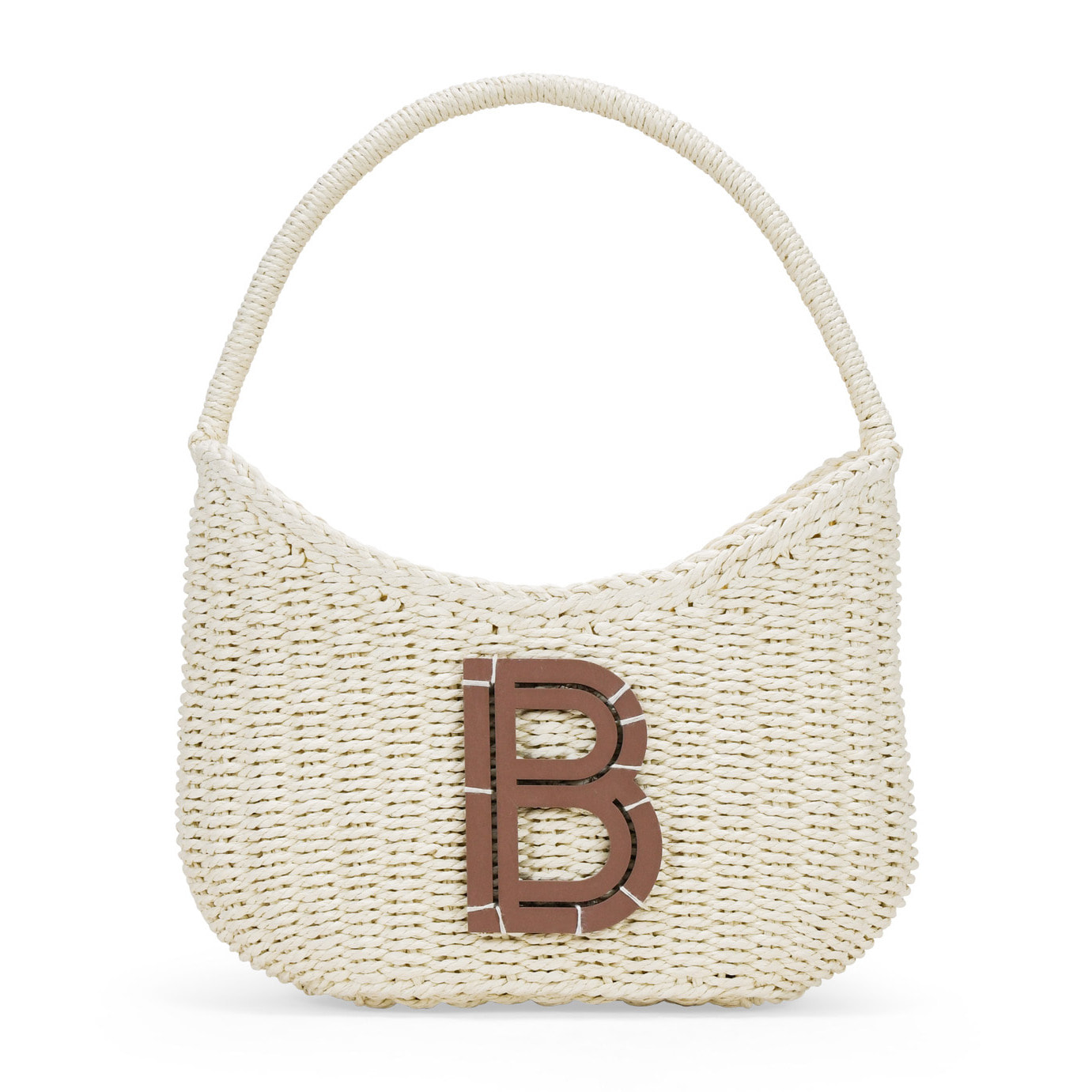 Bolso de hombro beige en rafia