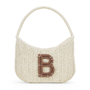 Bolso de hombro beige en rafia