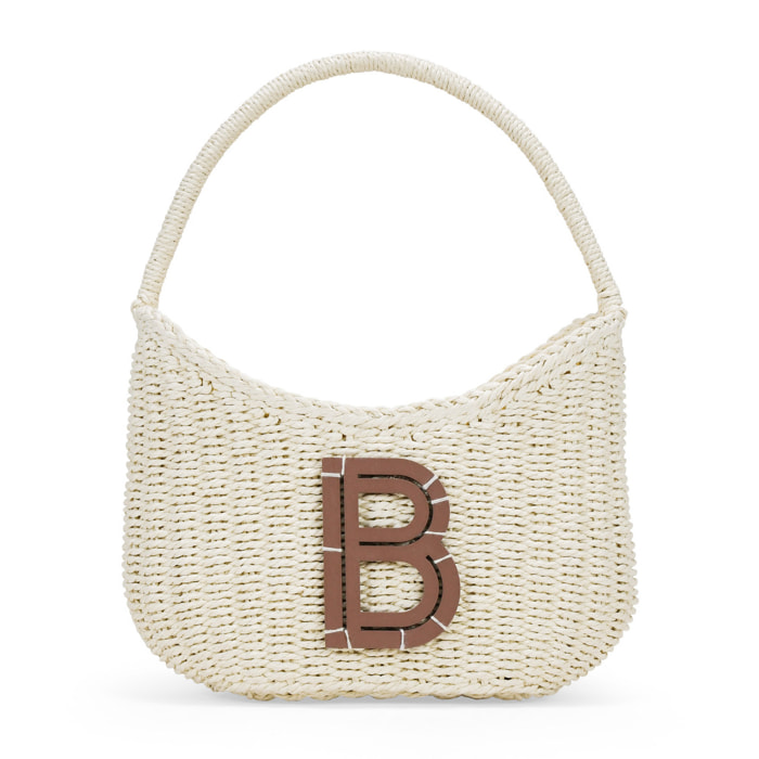 Bolso de hombro beige en rafia