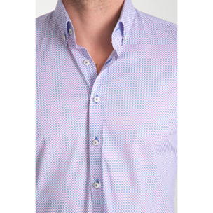 camicia uomo 1 bottone button down slim Popeline Stretch Stampato Light Blue Viola Ciclamino