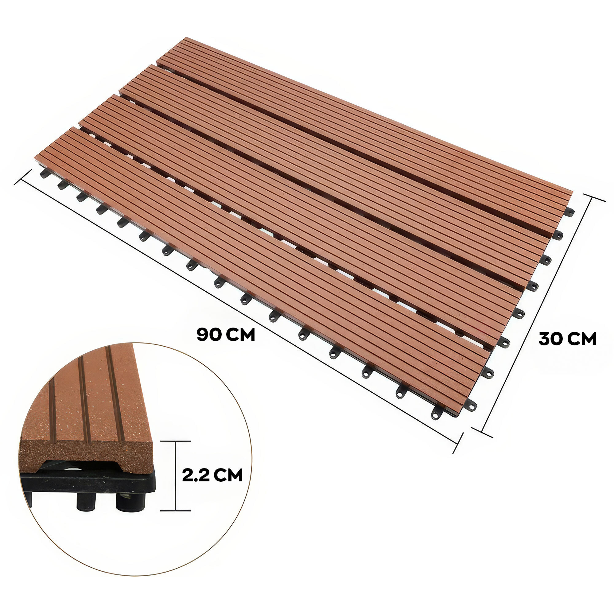 Noka - Pavimento da Esterno con Clip 90x30 cm 6 Piastrelle 1,62 m2 per Giardino Patio Terrazza in WPC OAK