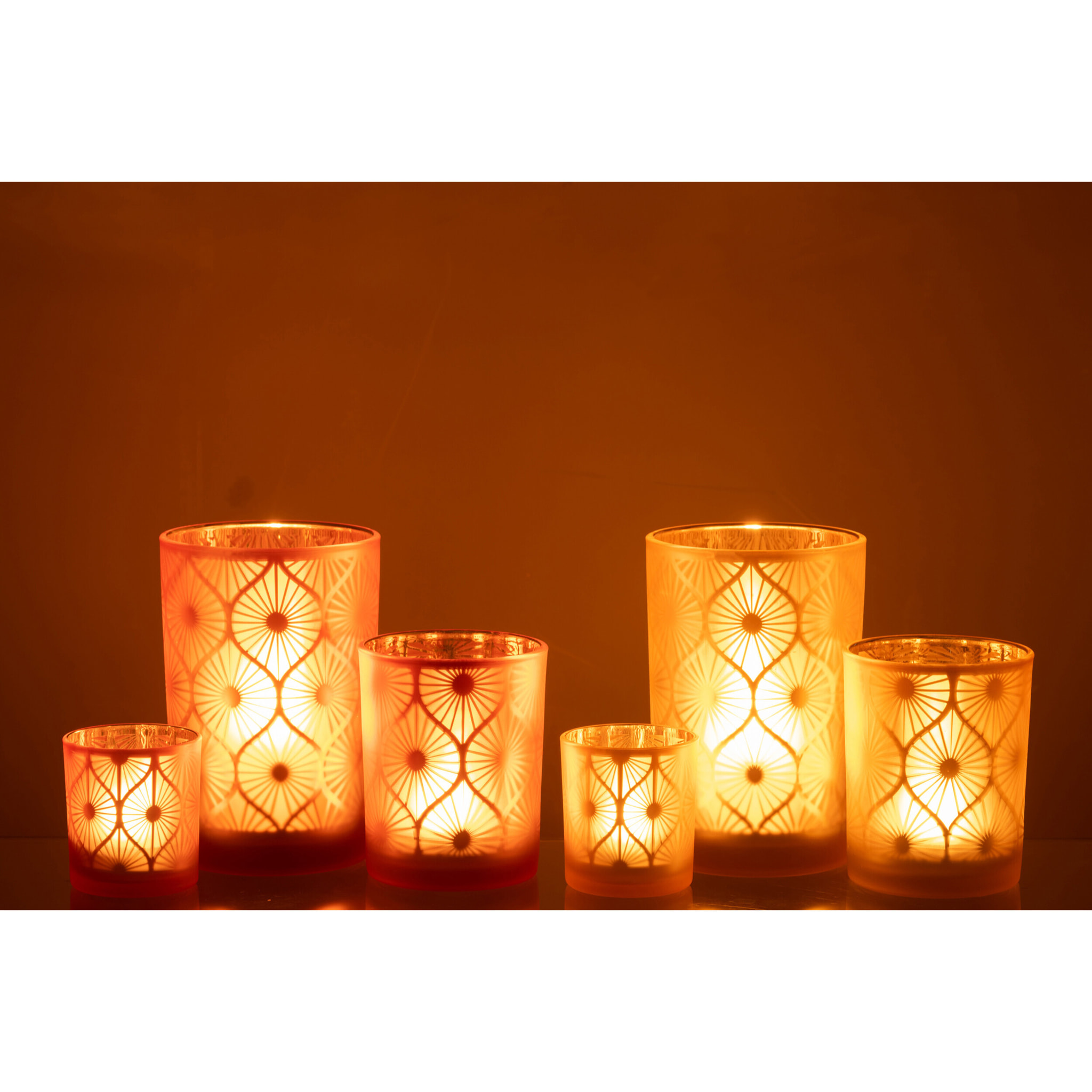 J-Line photophore Losange Fleurs - verre - orange - large