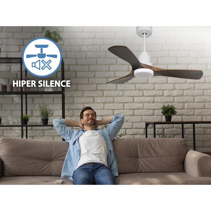Ventilateur de plafond Réversible  Thermostat Dimmable Wifi Moteur à courant continu Toits en pente Télécommande Lumière à trois tons Hypersilence Mémoire