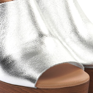 MULE TACCO WOOD CHOCOLA' ARGENTO