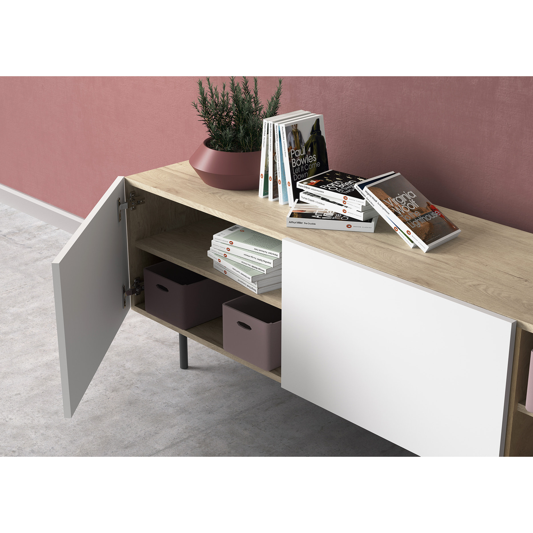 Bajo tv Printed roble claro y blanco 52x180x44 cm
