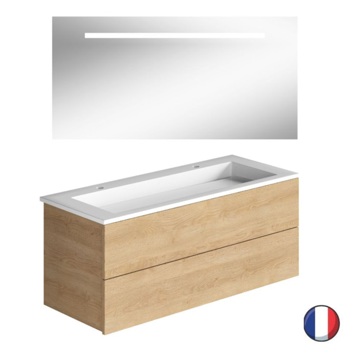 Meuble double vasque 120 cm BURGBAD Cosmo chêne cachemire + miroir