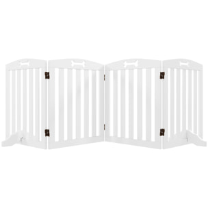 Barrière de sécurité chien pliable adaptable motif os - piètement support antidérapant - 207 x 30 x 61 cm - MDF blanc