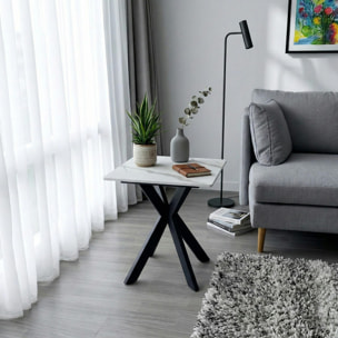 Bout de canapé design en céramique blanche marbrée OTTAWA