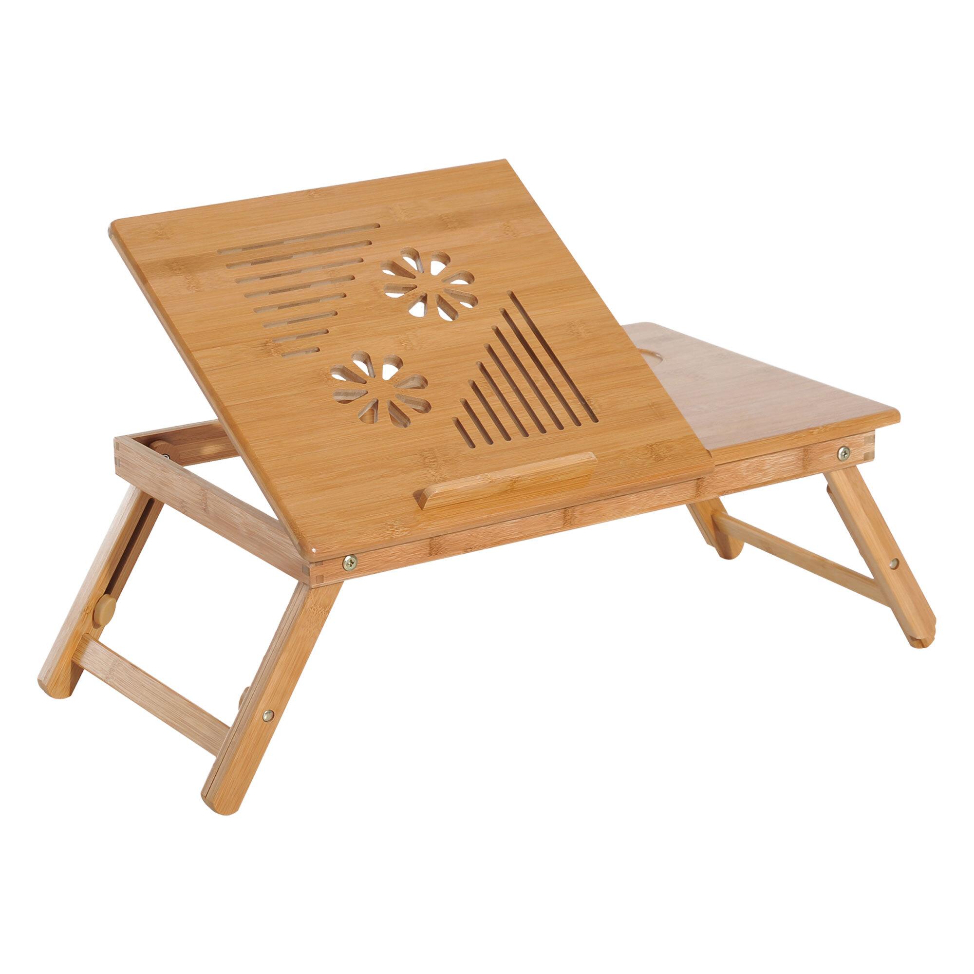 Table de lit pour ordinateur pliable réglable tiroir évents cale porte-gobelet bambou verni