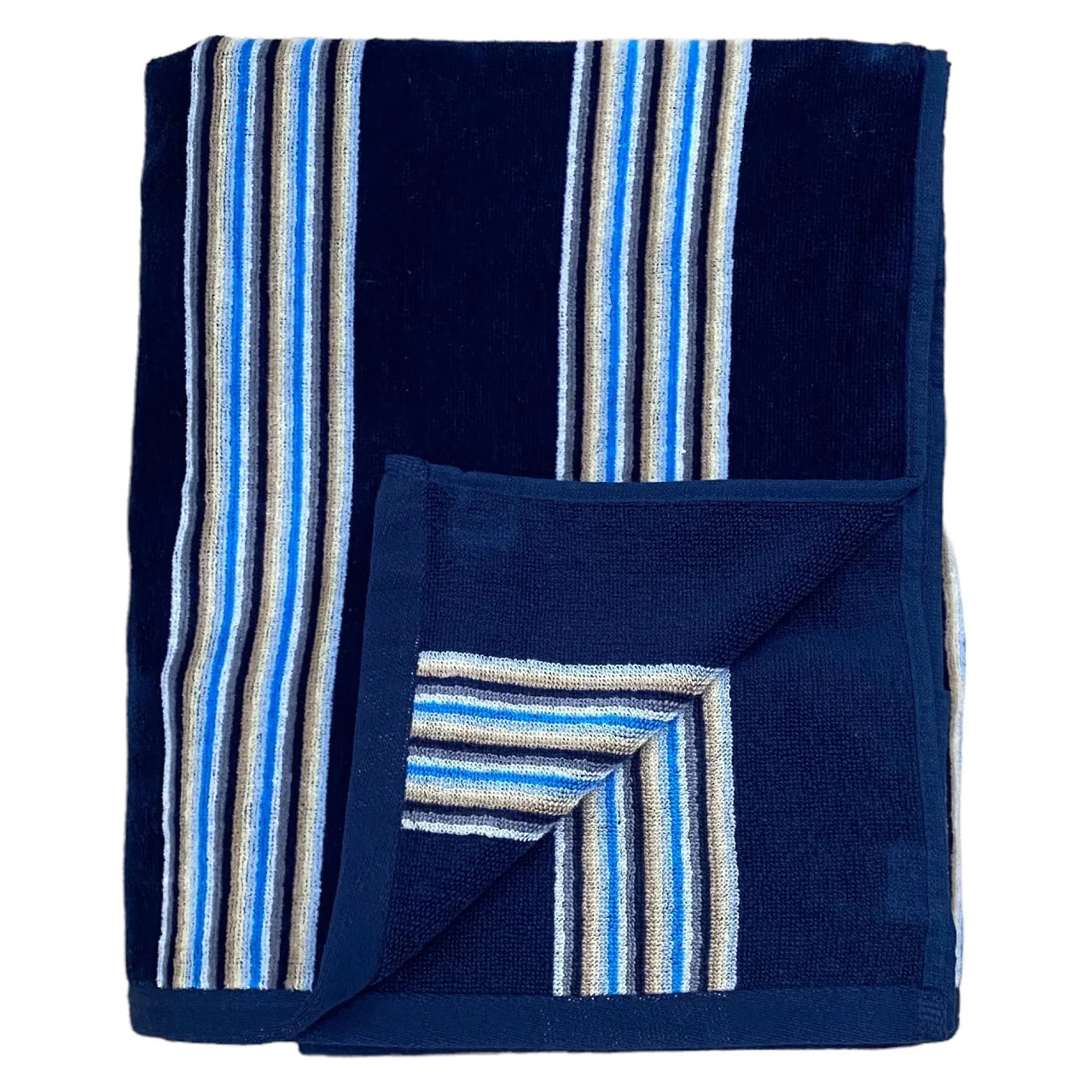 Serviette de plage éponge velours Jacquard - Milonga M Navy - 70x140cm - 400g/m²