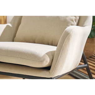 Fauteuil design en tissu effet velours beige et métal noir MAXINE