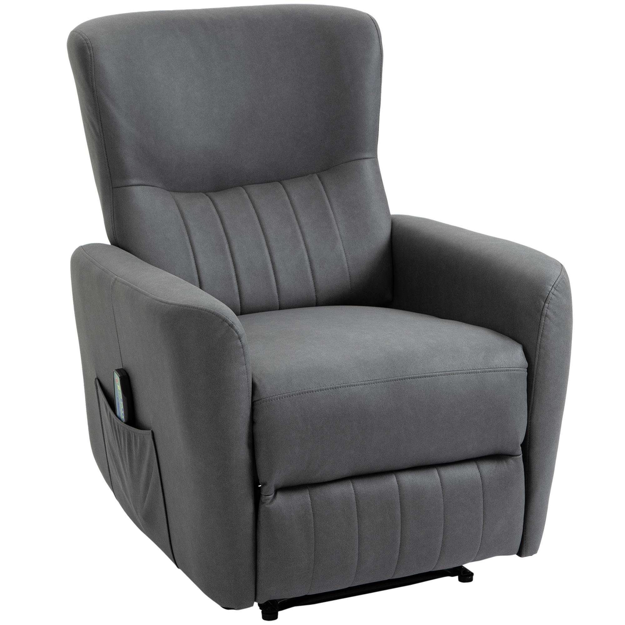 Fauteuil de relaxation inclinable 8 points de massage repose-pied ajustable microfibre polyester gris