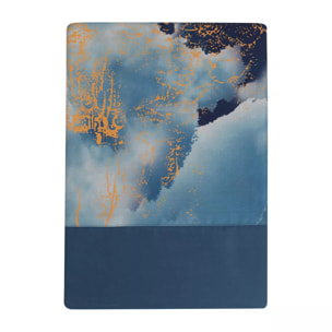 Drap plat satin de coton imprimé bleu or Fuji nocturne