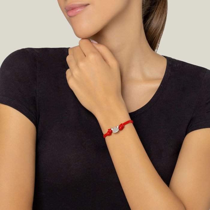 Pulsera cuero rojo "Basic" plateado chapado