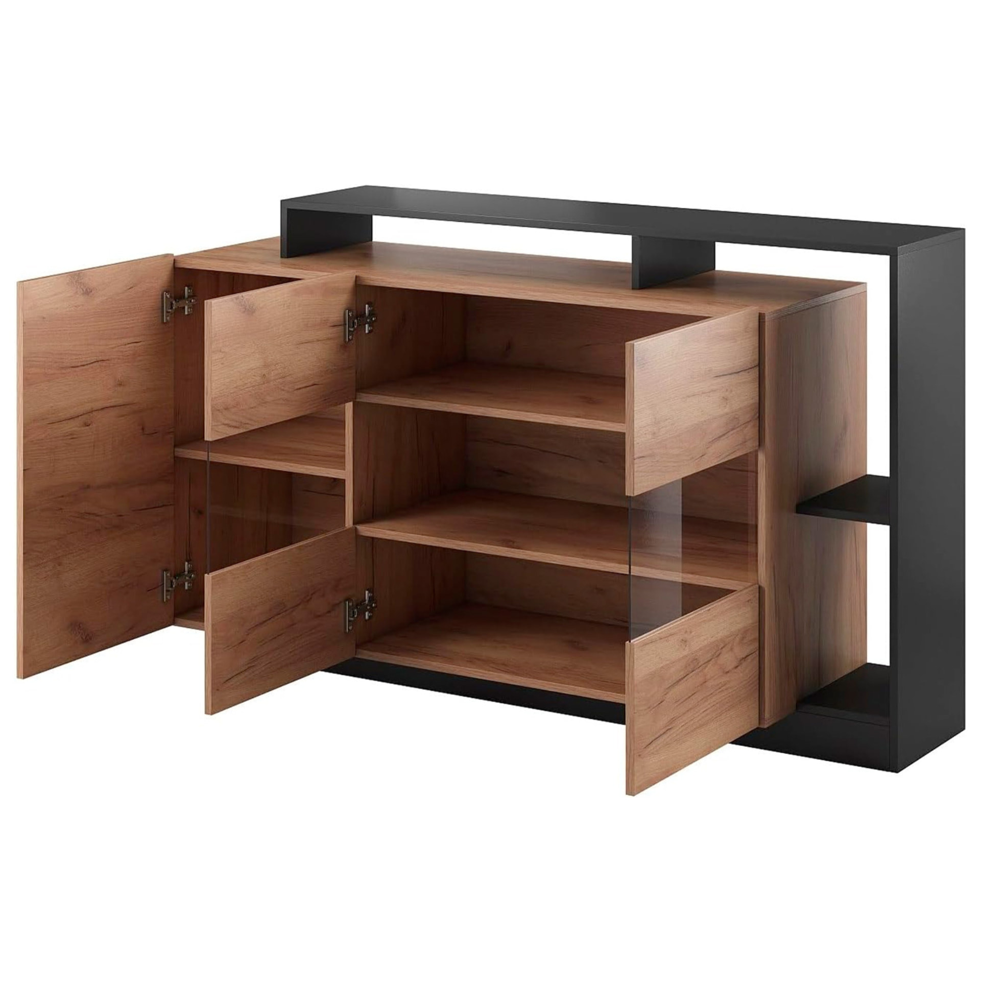 Credenza Con Vetrina Moderna Mobile contenitore Con Ripiani Interni In Melaminico Ideale Per Soggiorno 155 x 44 x 93 cm Rovere e Antracite