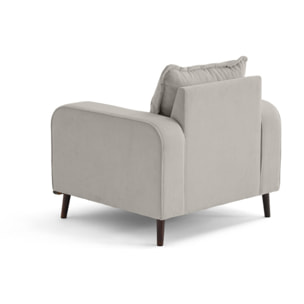 Albane - fauteuil en velours côtelé pieds bois foncé - Gris clair