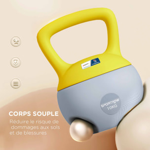 Kettlebell 10 Kg collaboration Aosom.fr x FFHandball - prise ergonomique - PVC gris jaune