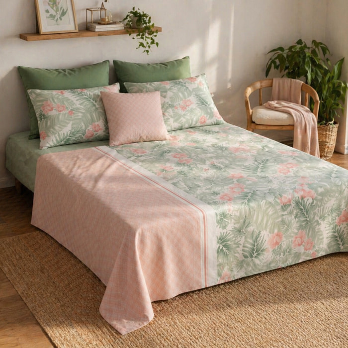 Parure de draps imprimé 100% coton - bora - rose clair