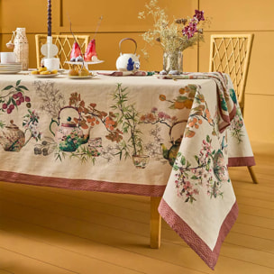 Nappe lin & coton lavé 190 g/m² imprimé vert orange Theieres rouille