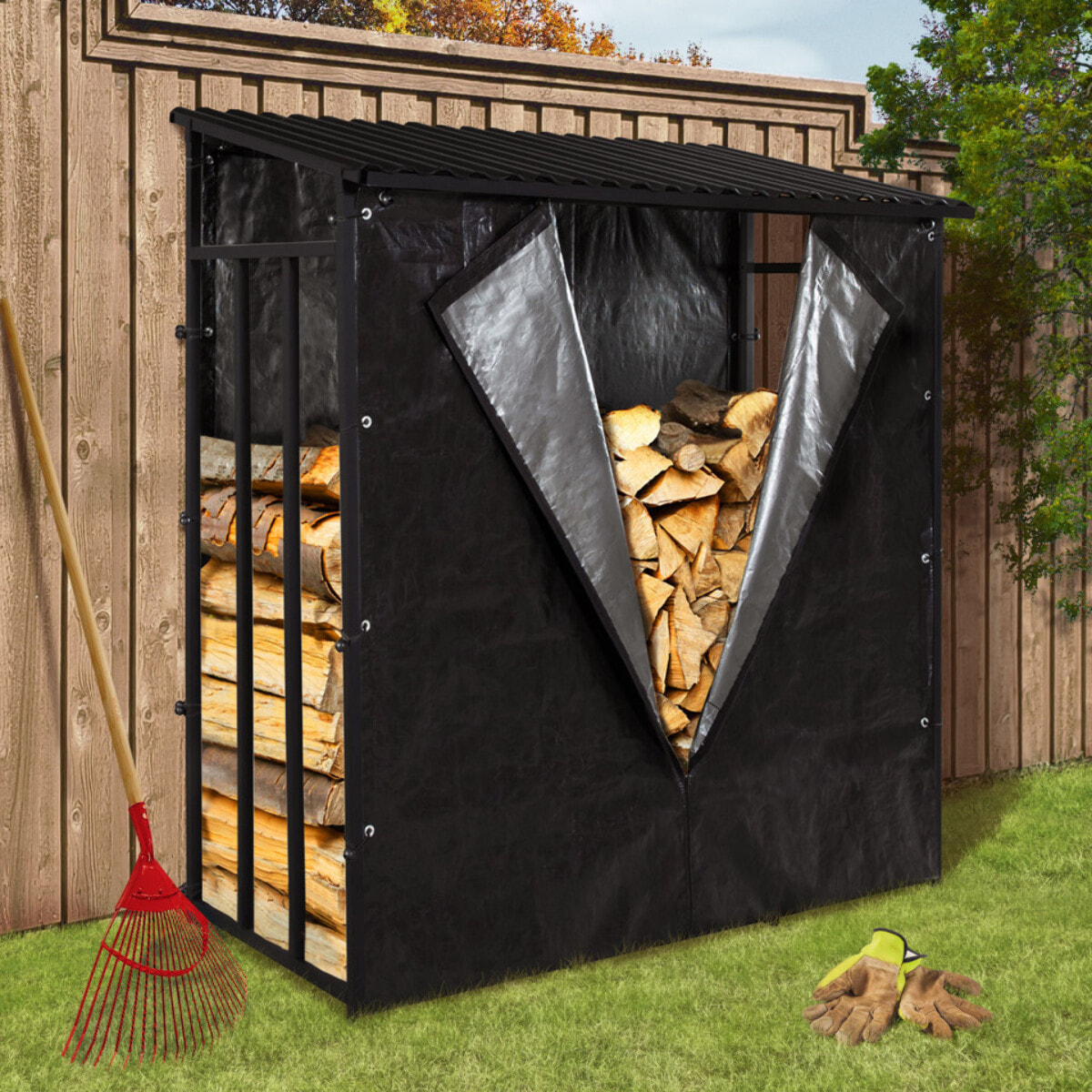 Abri bûches en métal