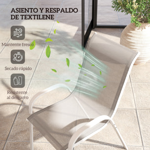 Juego de 4 Sillas de Jardín Exterior Sillas Terraza Exterior Apilables Sillas de Jardín con Tela Transpirable Marco de Acero Reposabrazos y Respaldo 54x71x93 cm Gris y Blanco