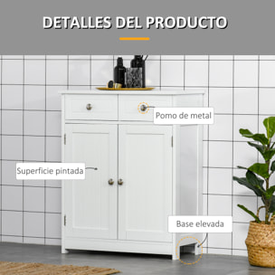 Armario Auxiliar de Baño con 2 Cajones 2 Puertas y Estante Ajustable 60x30x75 cm