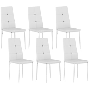 Juego de 6 Sillas de Comedor Tapizada en PU Sillas de Cocina con Respaldo Alto con Botones y Patas de Acero Diseño Moderno para Salón Dormitorio Blanco