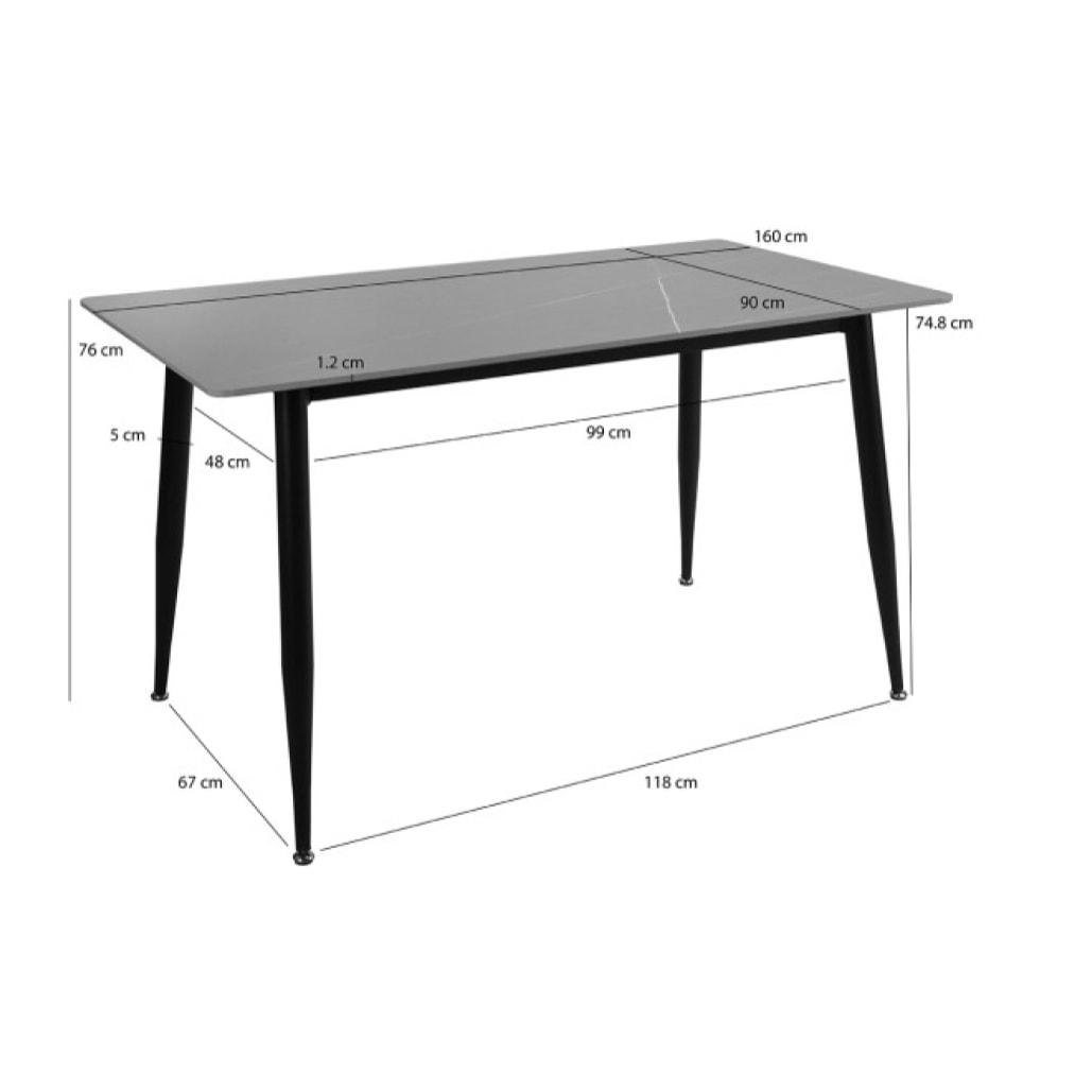 Table en céramique gris grainé et pieds métal noir L160cm - STONE