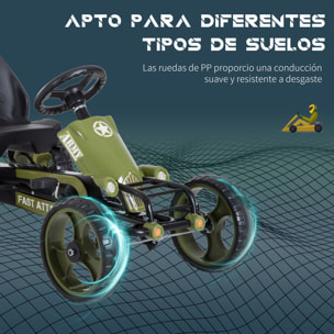 Go-Kart a Pedales para Niños +3 Años con Freno Carga Máx. 35kg 105x54x61cm Verde