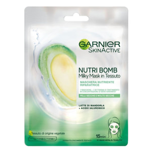 4x Maschera Viso Latte di Mandorla in Tessuto Nutri Bomb Skinactive - 4 Trattamenti Monouso