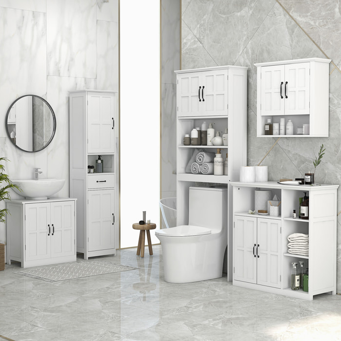 Columna de Baño Armario de Baño Alto con 2 Puertas 1 Cajón Estante Abierto y Estantes Ajustables Antivuelco 40x30x164 cm Blanco