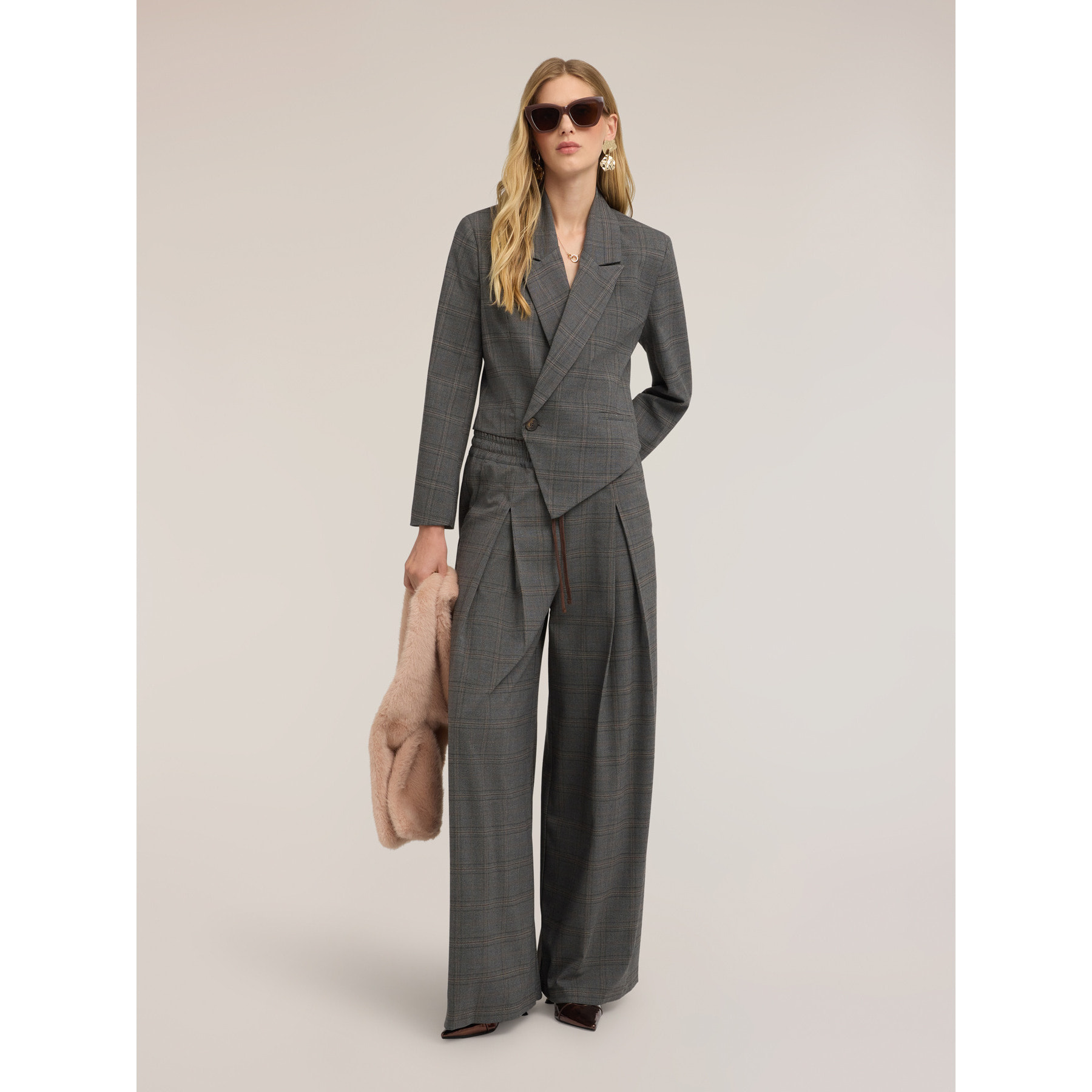 Motivi - Blazer cropped fantasia check - Grigio