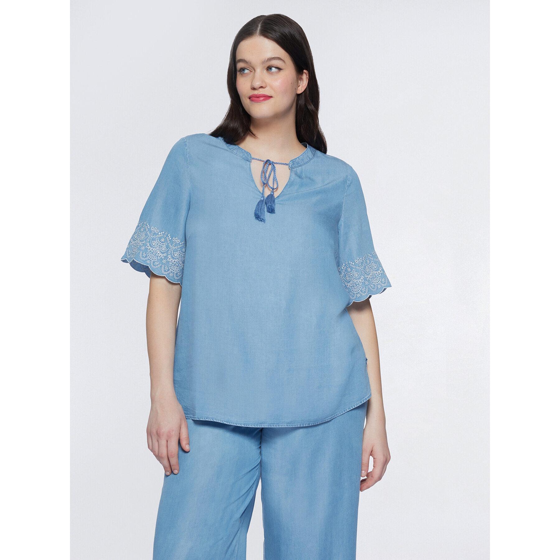 Fiorella Rubino - Blusa con lacci e bordi in pizzo - Azzurro