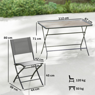 Conjunto de Mesa y Sillas Jardín de 5 Piezas, Muebles de Jardín Exterior con 4 Sillas Plegables y Mesa Plegable, para Terraza, Patio, Gris