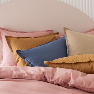 Parure de lit Housse de couette + taies carrées unie en coton, Made in France, TOUT DOUX , Bleu Denim