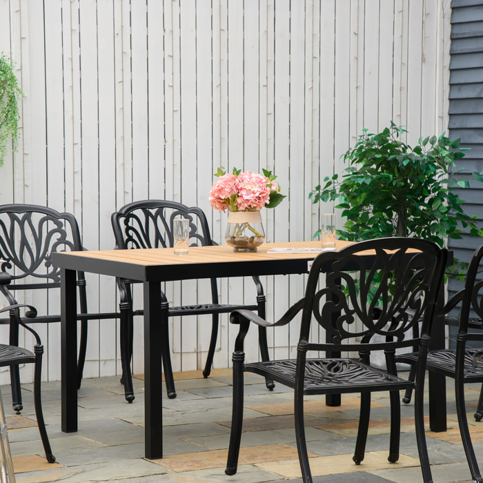 Table de jardin 6 personnes dim. 140 x 90 x 74 cm aluminium noir plastique effet bois naturel
