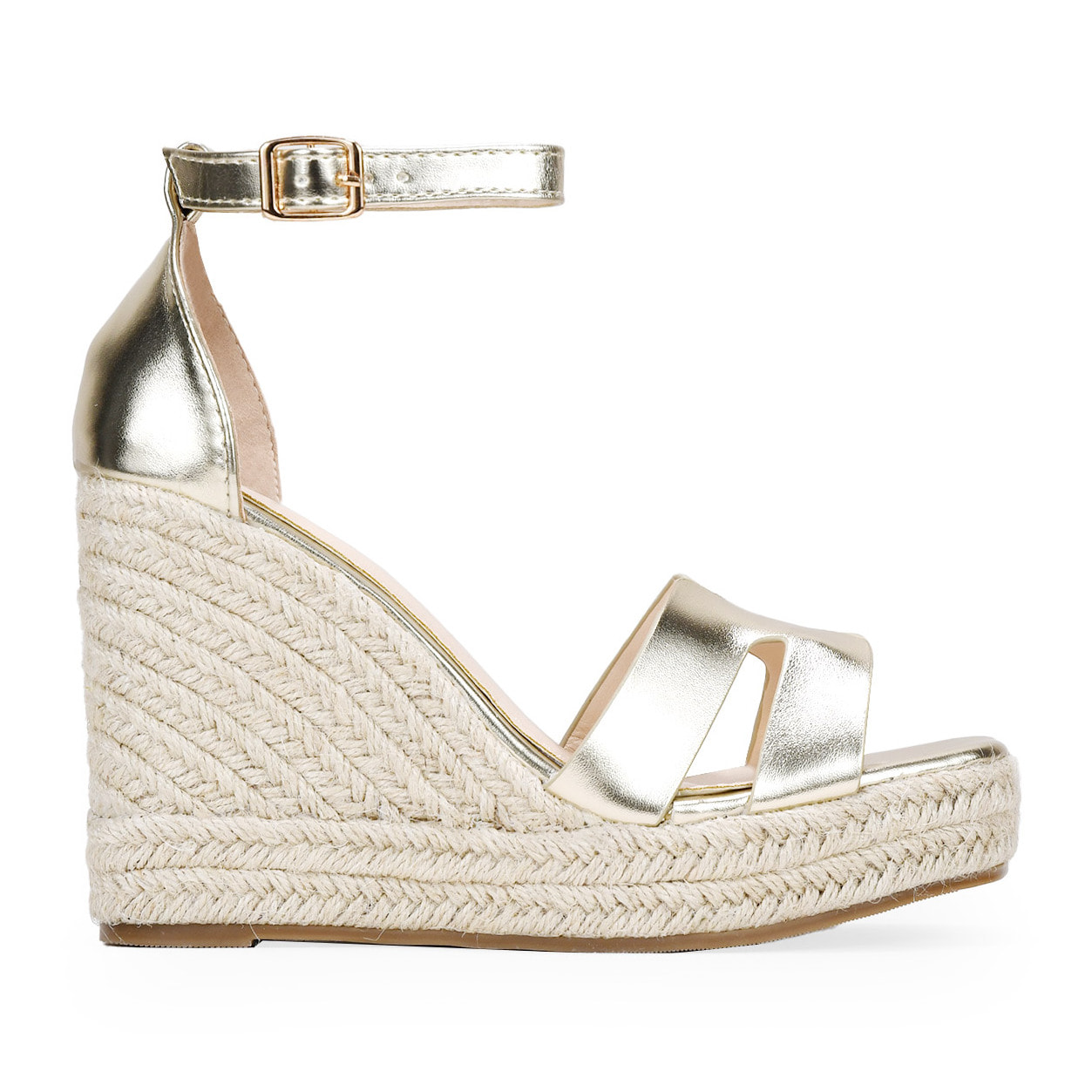 Sandalias de cuña doradas con esparto