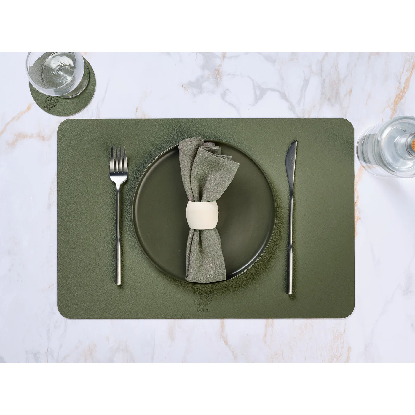 Serviette de table - 6 pièces - Lin et coton vert de gris